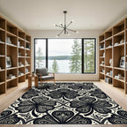 Black White Clover Meadow Swirl Rug