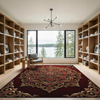 Ornate Red Gold Mandala Medallion Rug