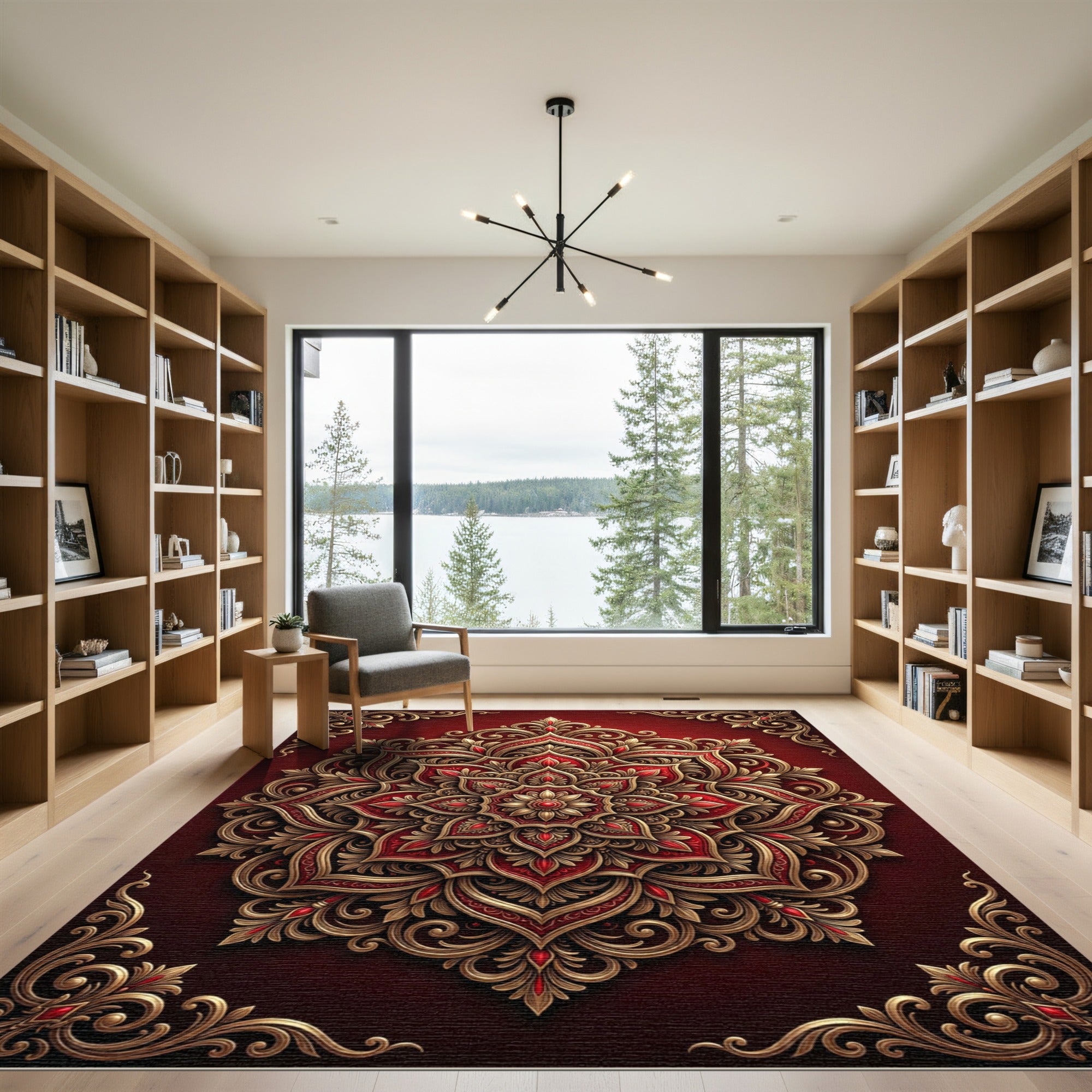 Ornate Red Gold Mandala Medallion Rug