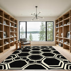 Elegant Monochrome Geometric Hexagon Grid Rug