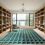 Modern Teal Grid Geometric Textured Rug