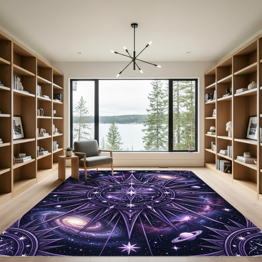Celestial Violet Galaxy Compass Star Rug