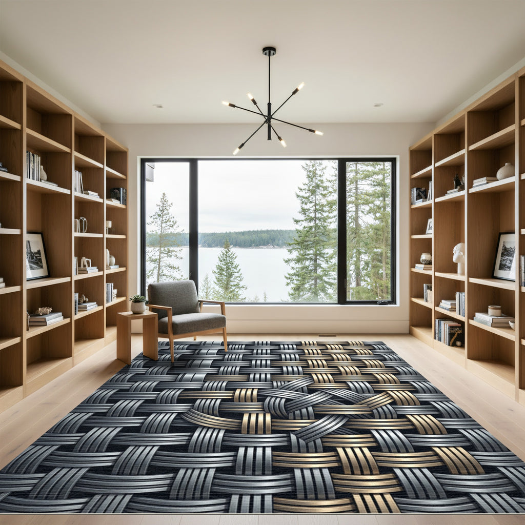 Metallic Interlocking Weave Gold Silver Rug