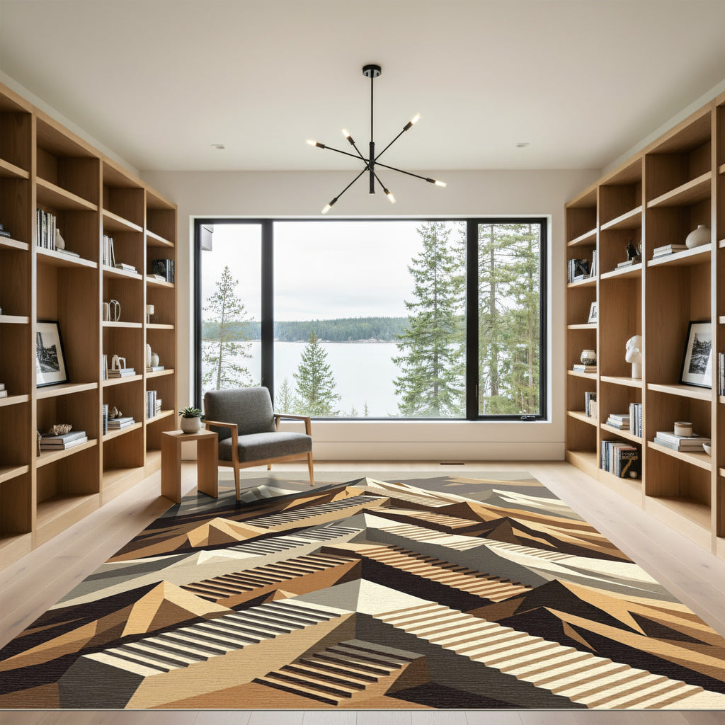 Geometric Mountain Staircase Abstract Rug