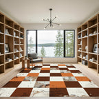 Terracotta White Abstract Checkerboard Rug