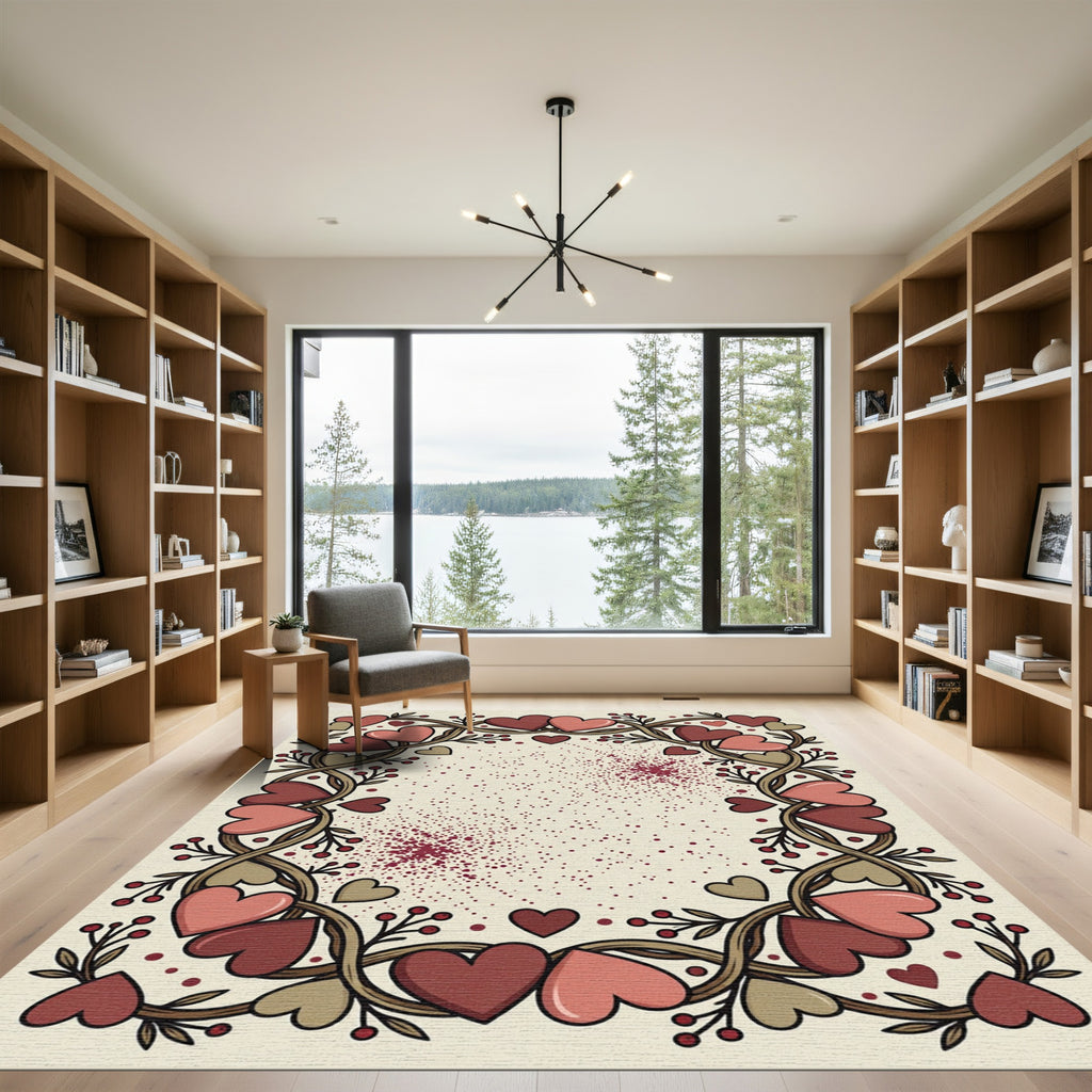 Crimson and Rose Heart Vine Swirl Rug