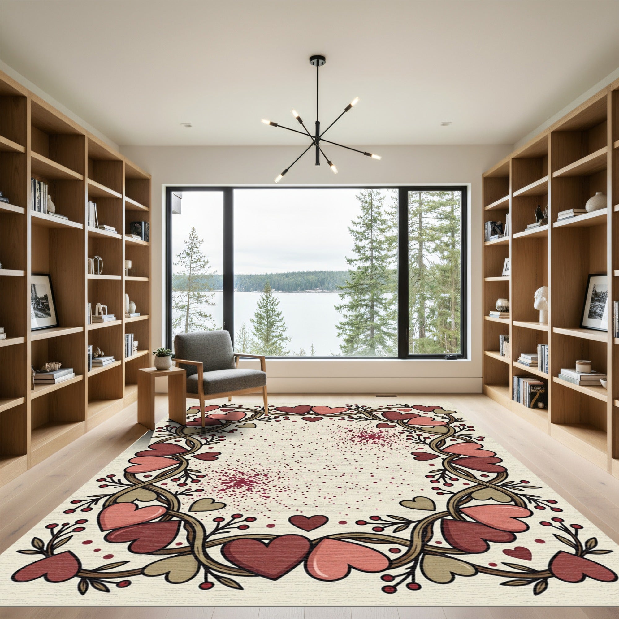 Crimson and Rose Heart Vine Swirl Rug