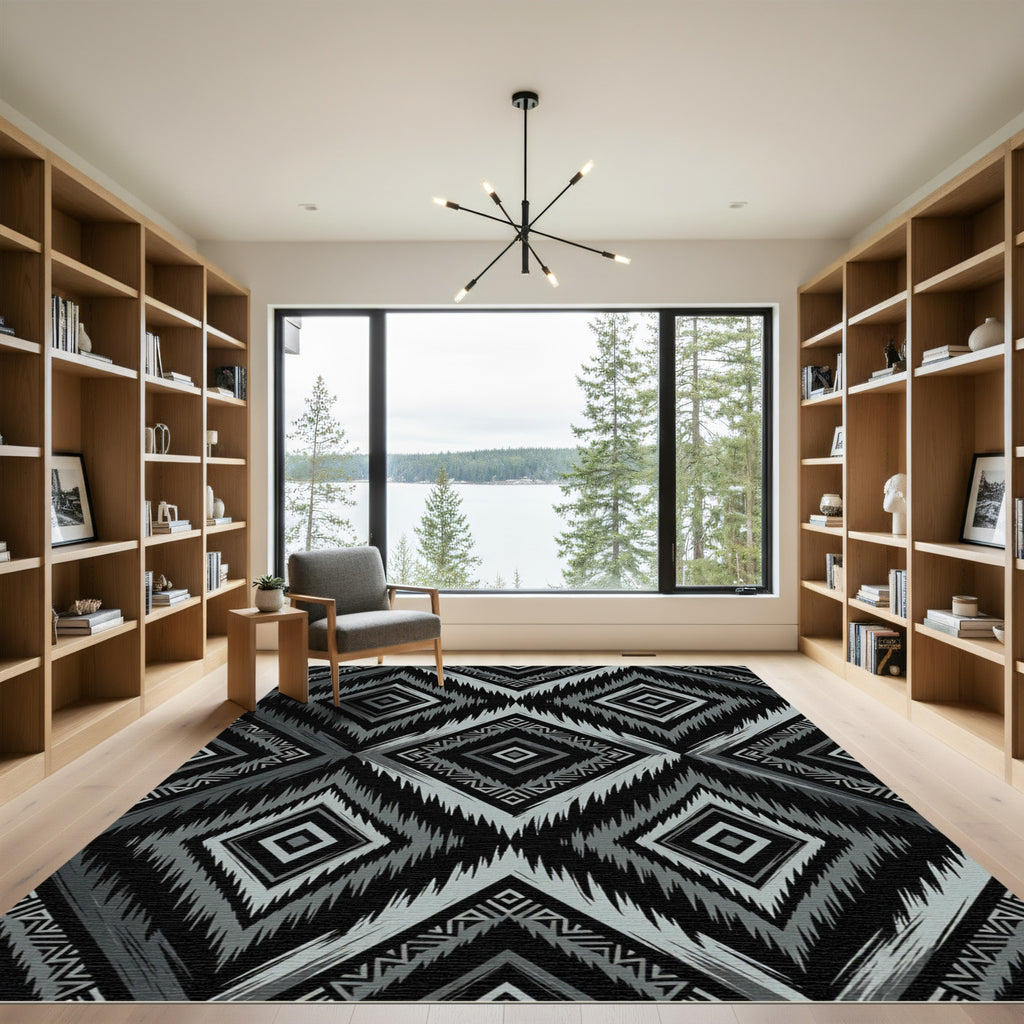 Monochrome Diamond Tribal Geometry Rug
