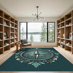 Vintage Teal Compass Floral Medallion Rug