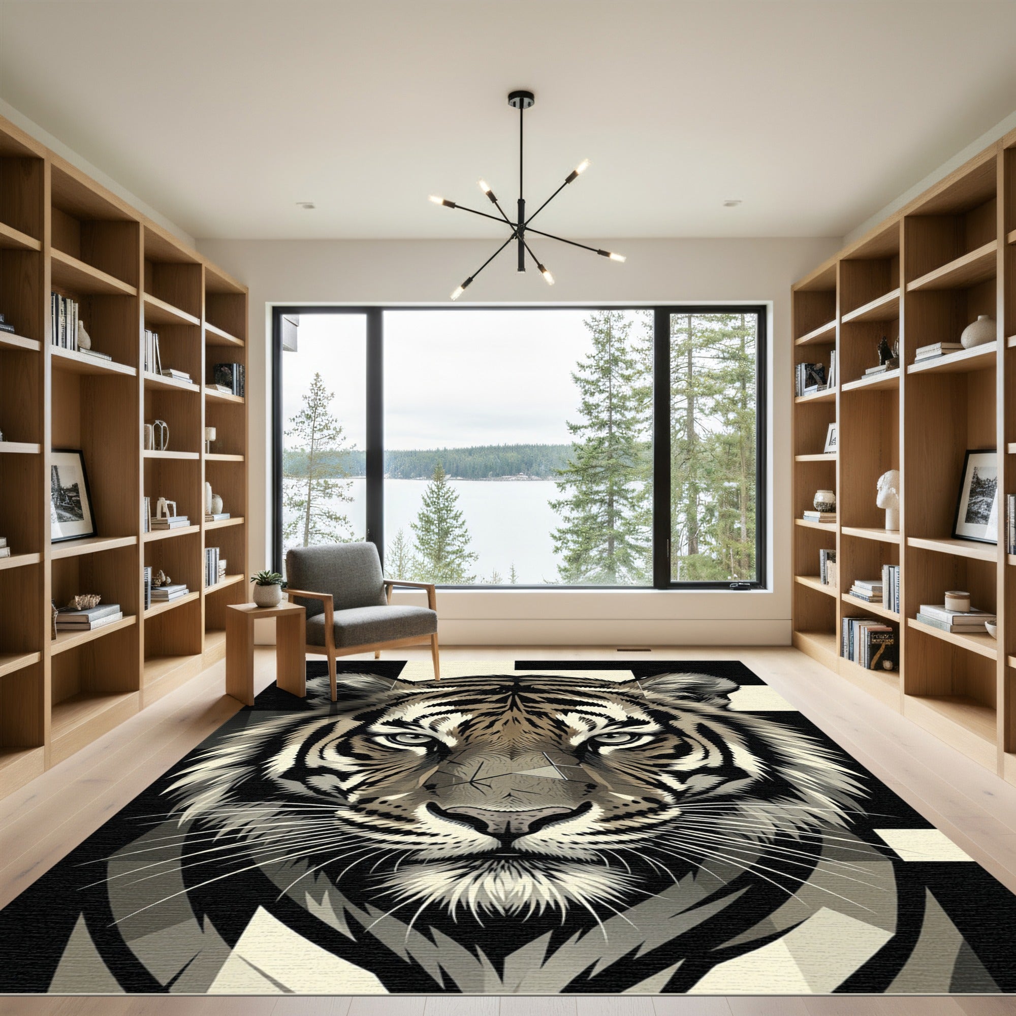 Bold Monochrome Tiger Face Rug