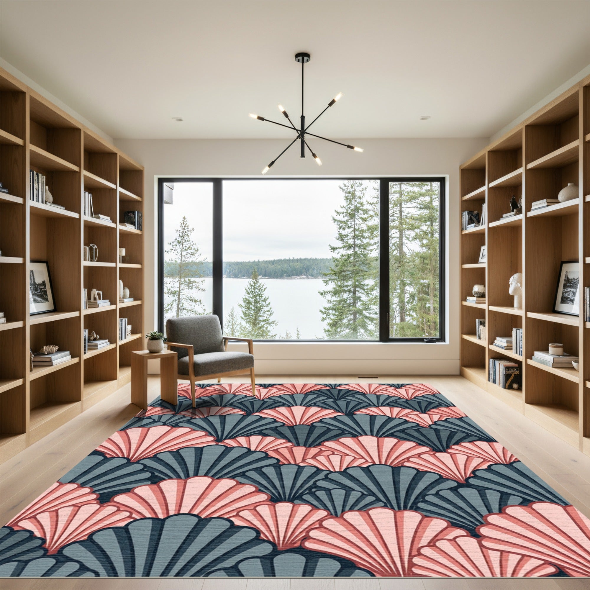 Art Deco Shell Fan Slate Blush Rug