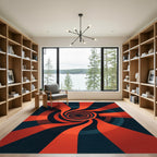 Vibrant Red and Navy Swirl Vortex Rug