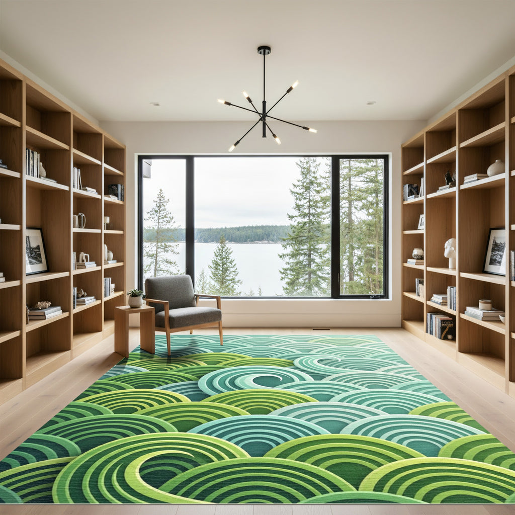 Green Aqua Layered Wave Composition Rug