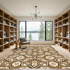 Elegant Gold Floral Damask Lattice Rug