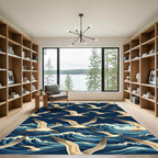 Soaring Seagulls Over Navy Ocean Waves Rug