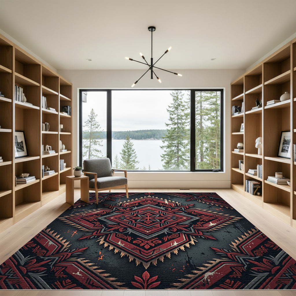 Crimson Geometric Diamond Ornamental Tapestry Rug