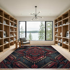 Crimson Geometric Diamond Ornamental Tapestry Rug