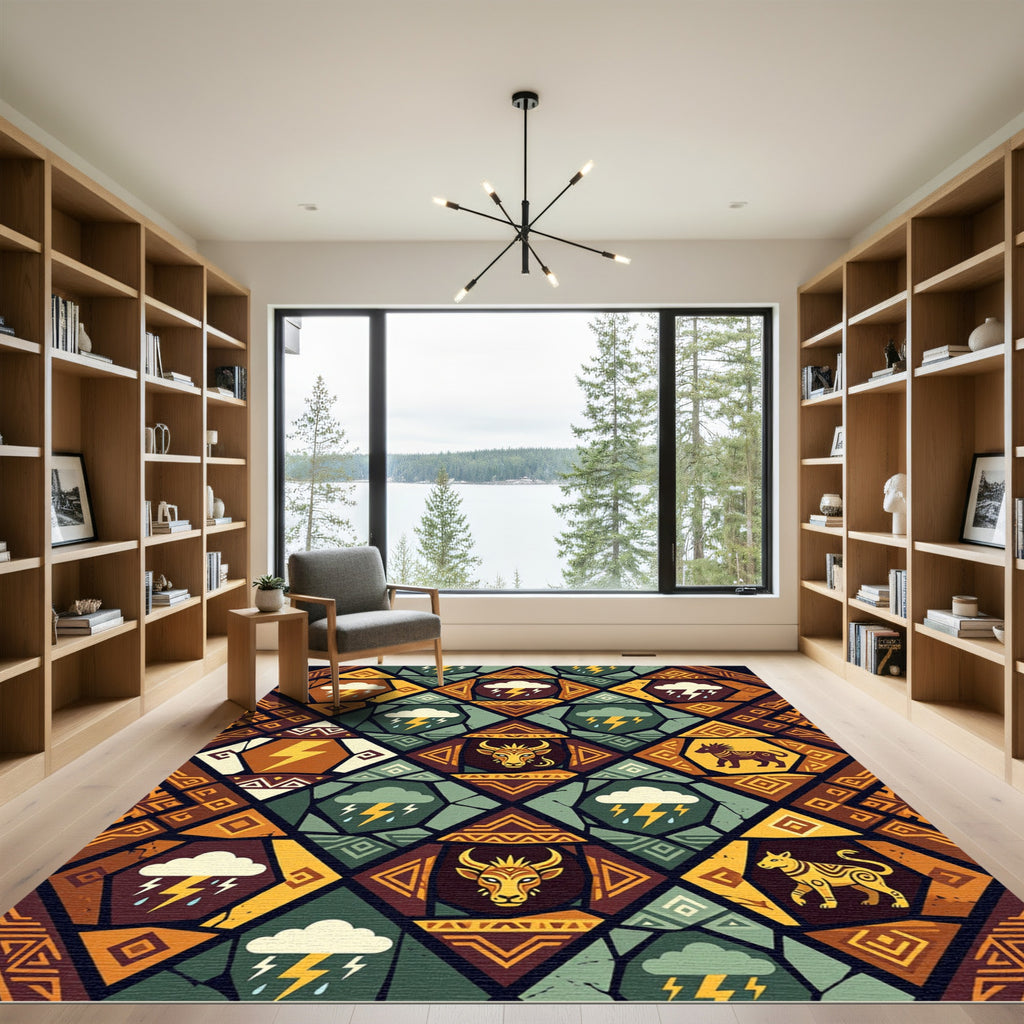 Earthy Thunderstorm Animal Geometric Patchwork Rug