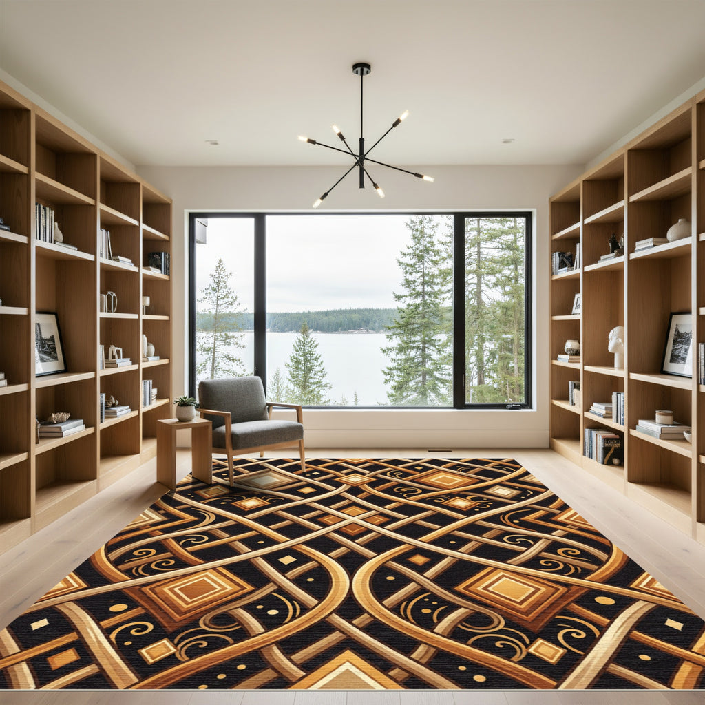 Gold Geometric Lattice Art Deco Rug