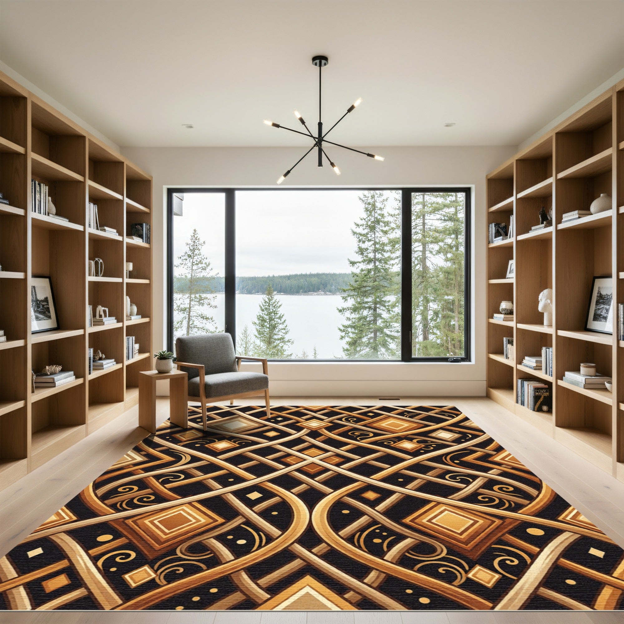 Gold Geometric Lattice Art Deco Rug