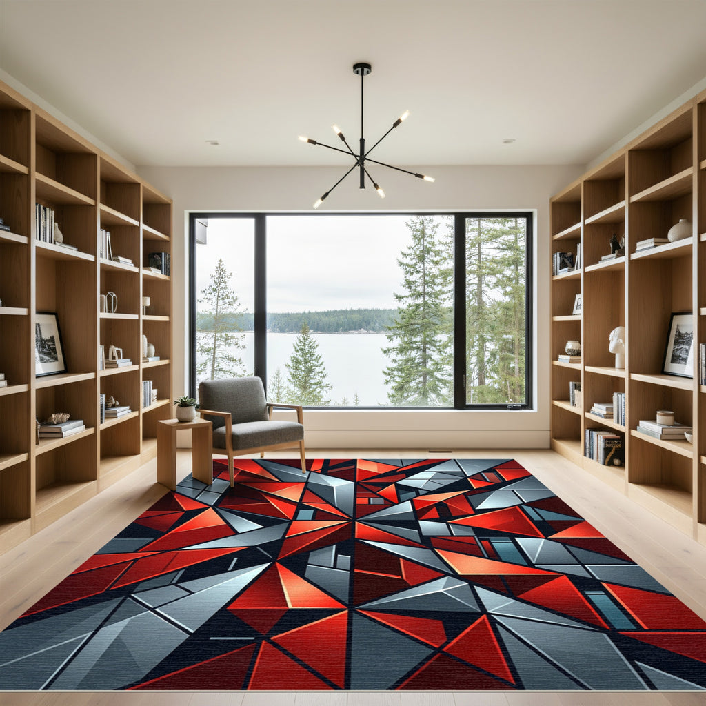 Geometric Red And Gray Shards Rug