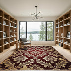Deep Red Vintage Damask Floral Rug