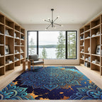 Blue Gold Radiant Mandala Medallion Rug