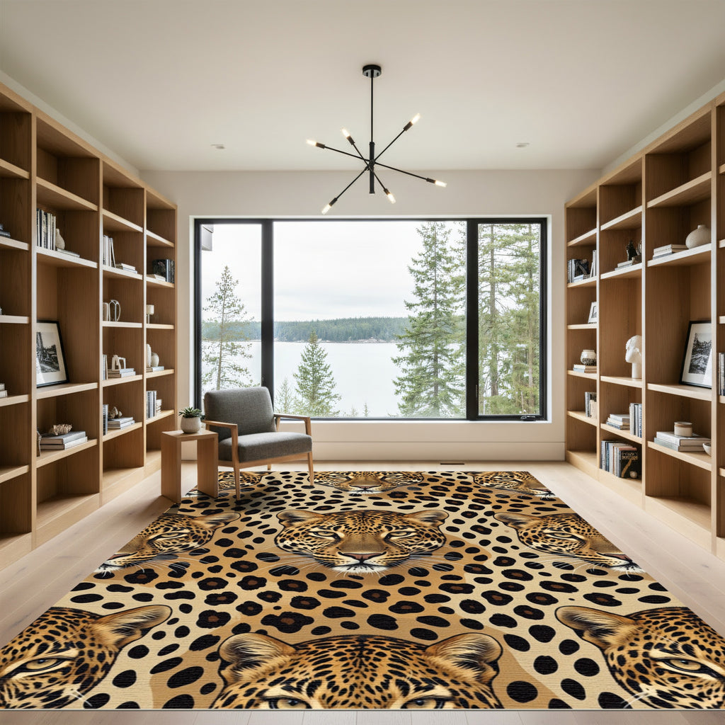 Bold Tan Leopard Head Repeat Rug