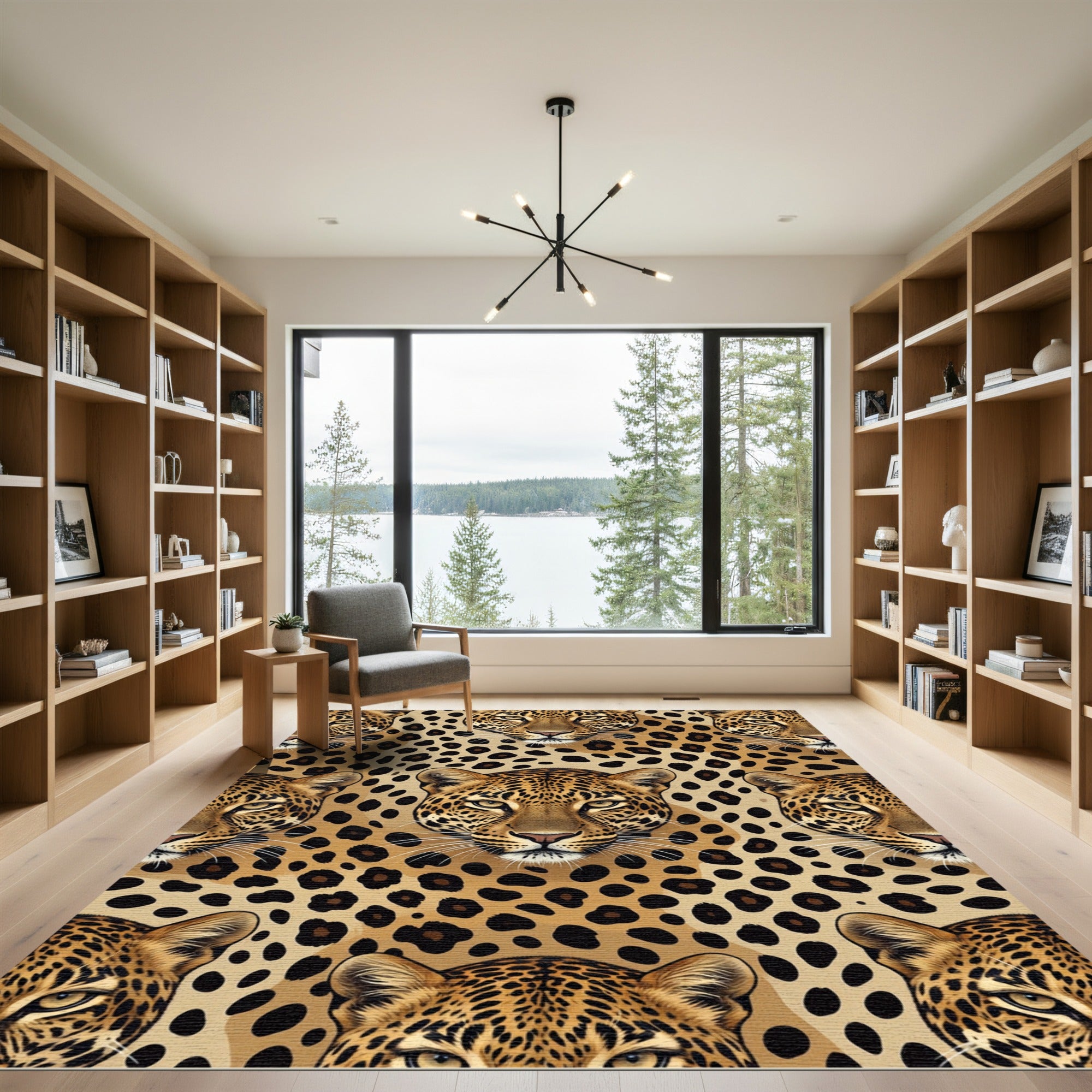 Bold Tan Leopard Head Repeat Rug
