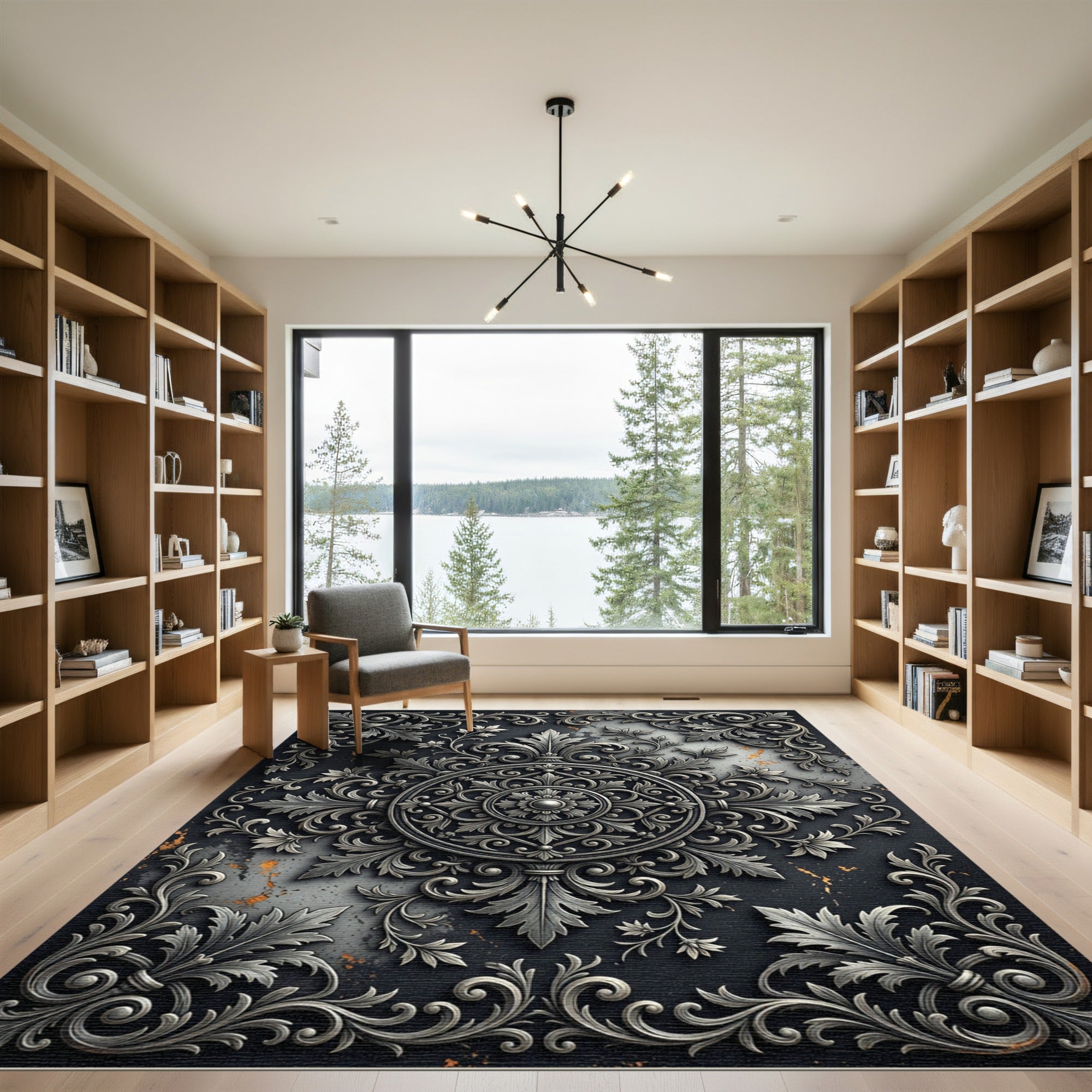 Baroque Silver Filigree Ornate Medallion Rug