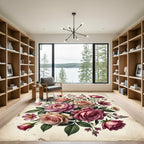 Vintage Pink Rose Floral Arrangement Rug