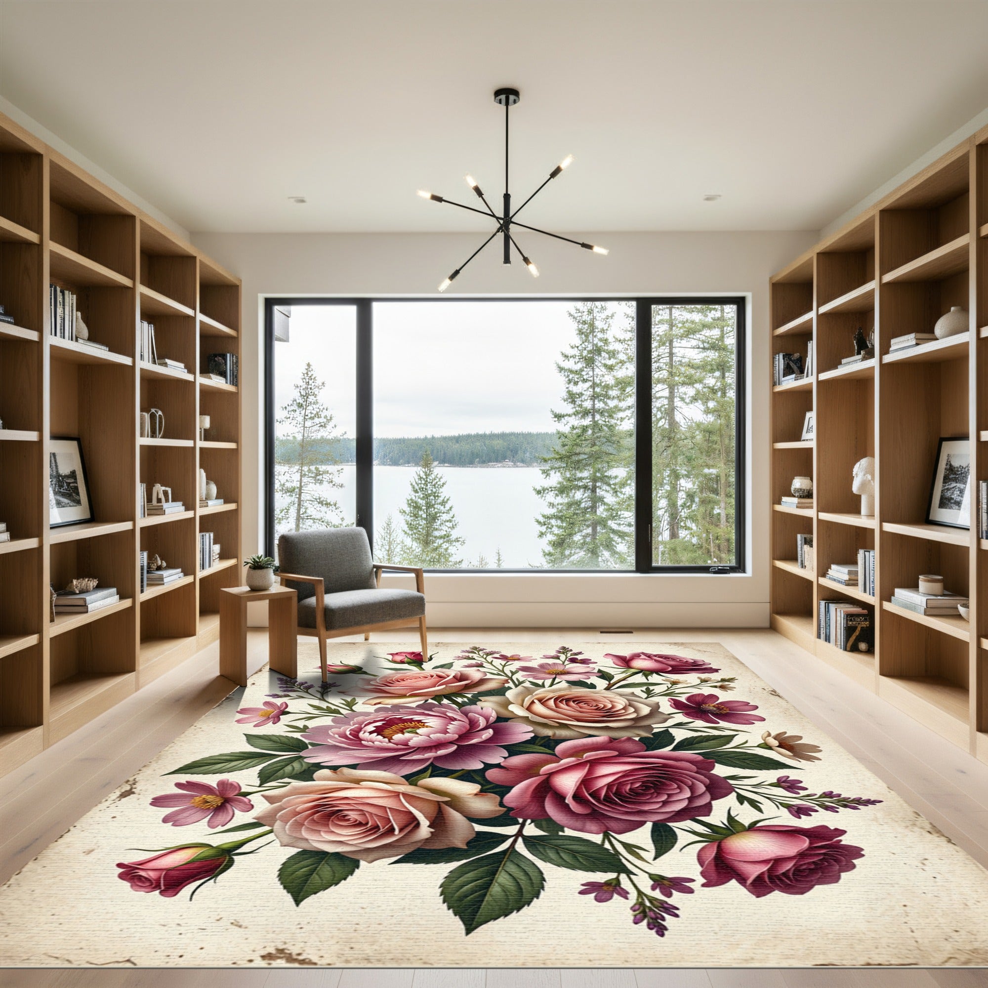 Vintage Pink Rose Floral Arrangement Rug