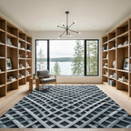 Contemporary Gray Interwoven Geometric Grid Rug