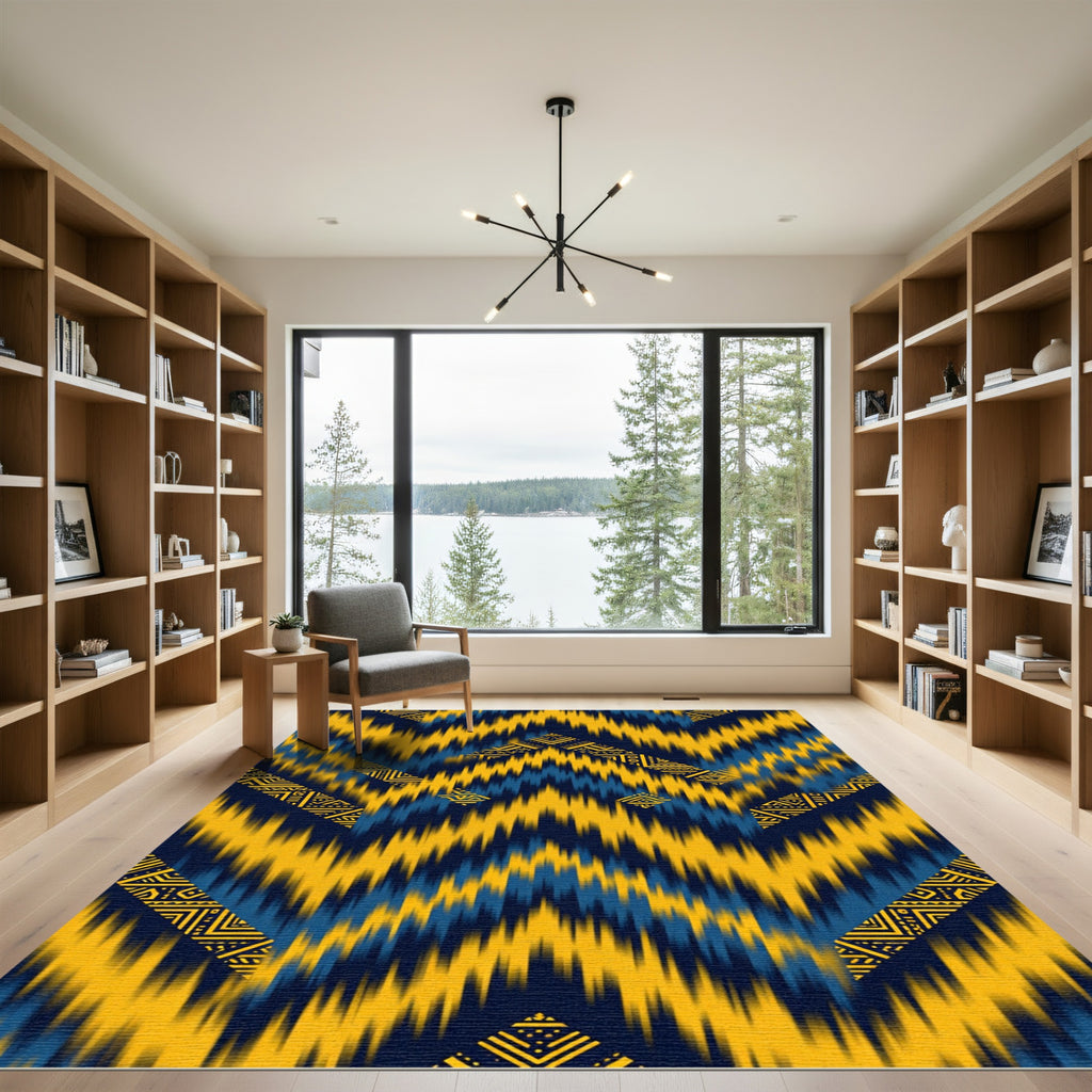Indigo Yellow Chevron Geometric Accent Rug