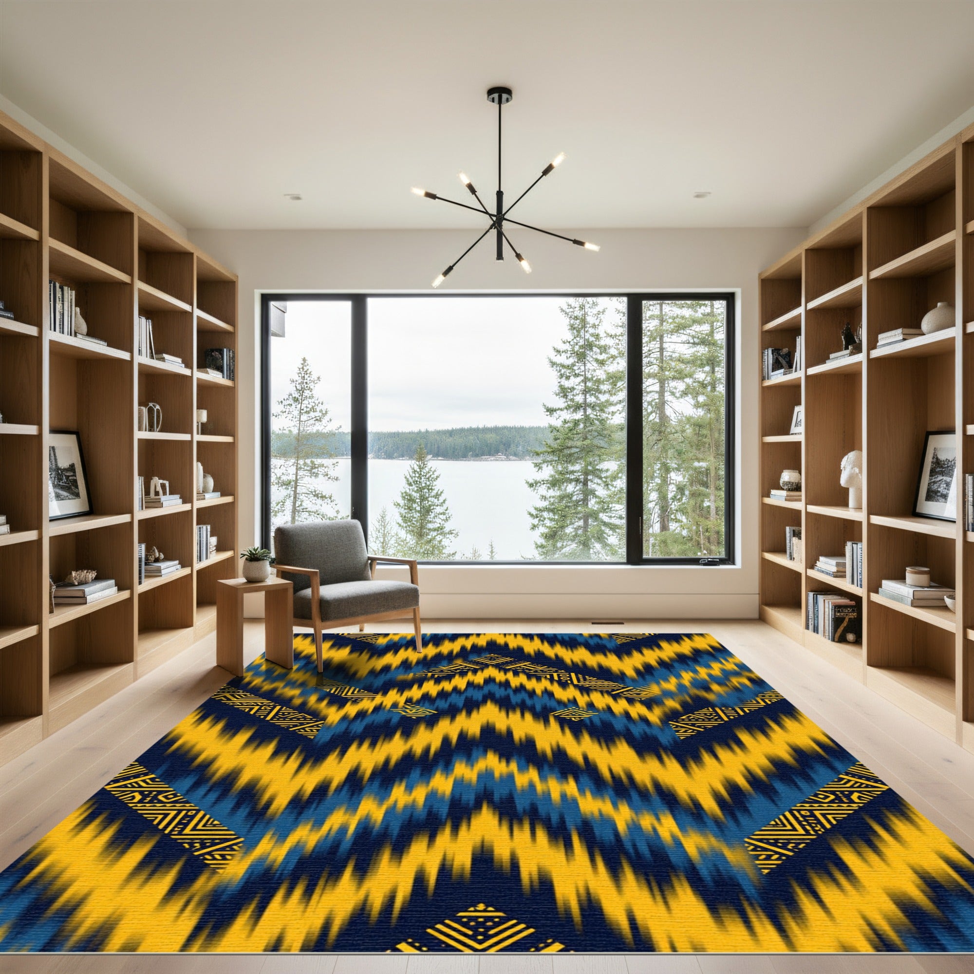 Indigo Yellow Chevron Geometric Accent Rug