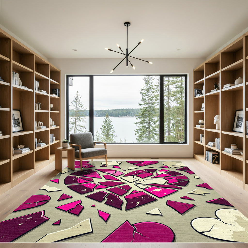 Vibrant Magenta Broken Heart Abstract Rug