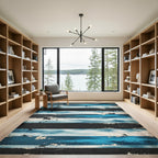 Dark Blue Distressed Aquatic Horizon Stripe Rug