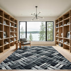 Monochrome Interlocking Geometric Woven Texture Rug