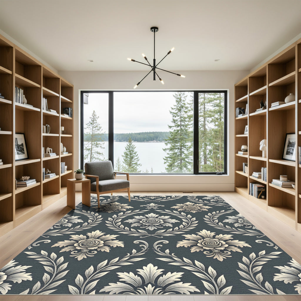 Ornate Ivory Floral Laurel Swirl Rug