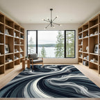 Abstract Monochrome Swirling Smoke Wave Rug