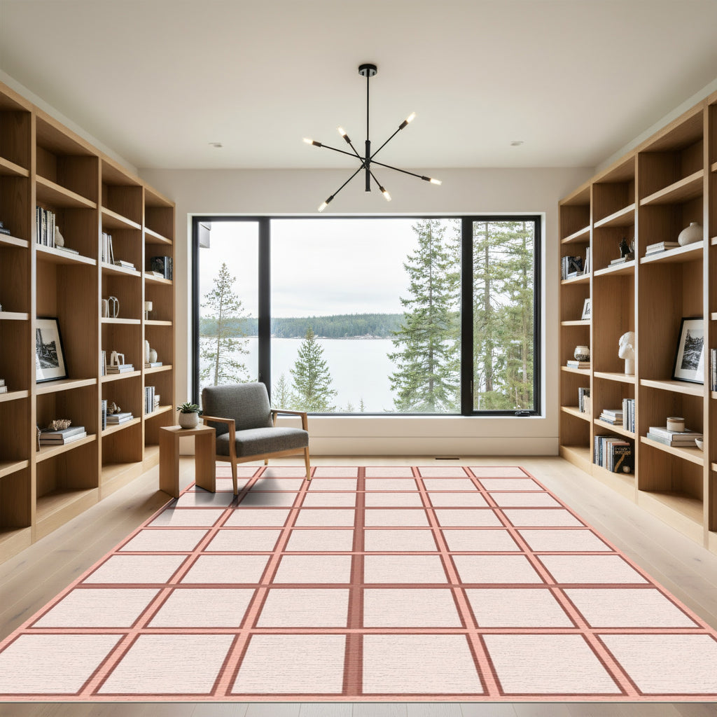 Minimalist Pink Grid Square Rug