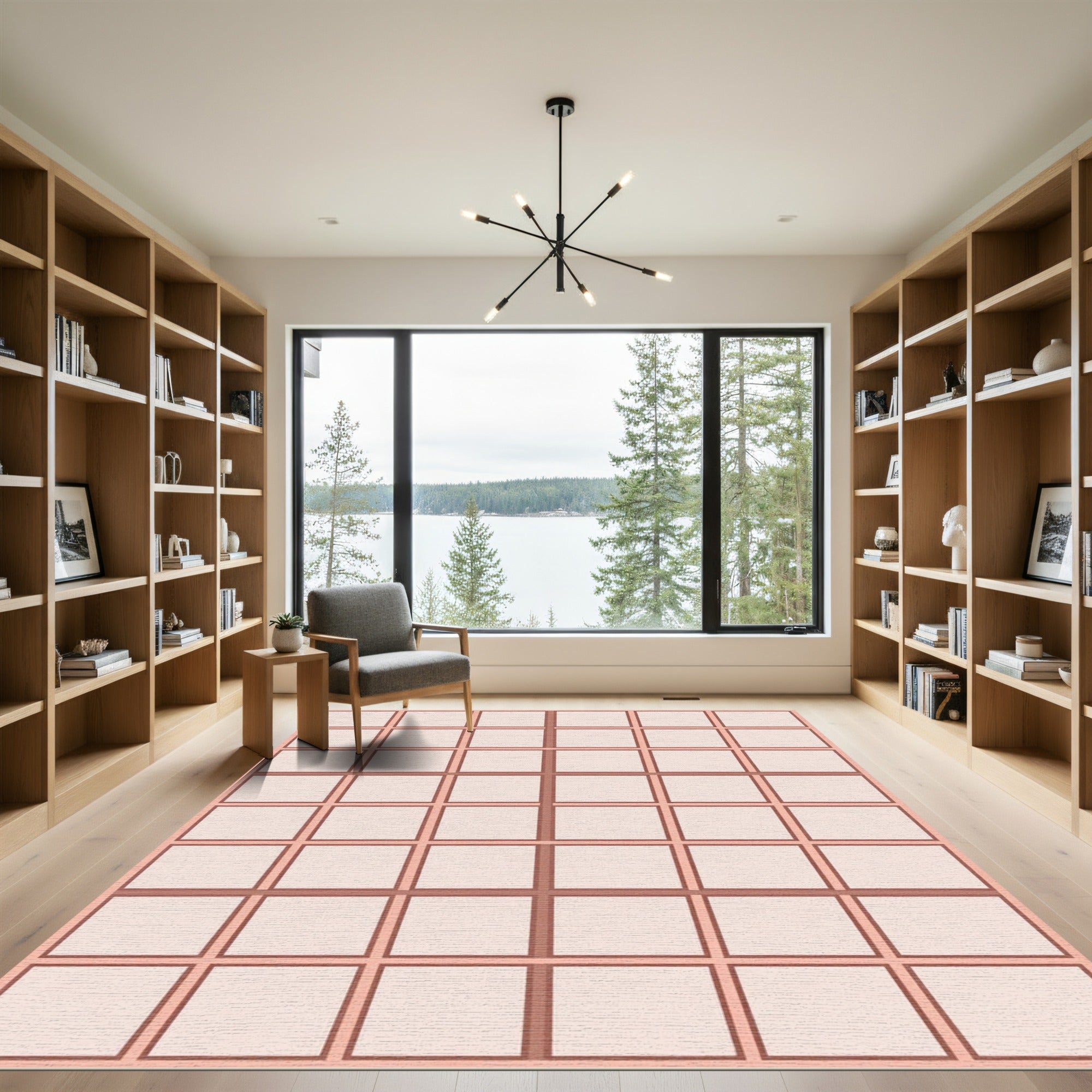 Minimalist Pink Grid Square Rug
