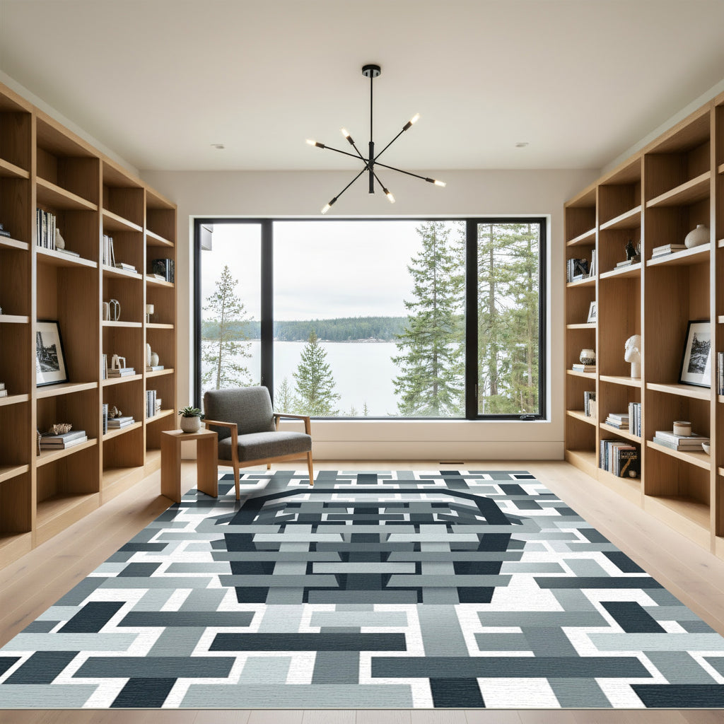 Modern Monochrome Woven Basket Geometric Rug