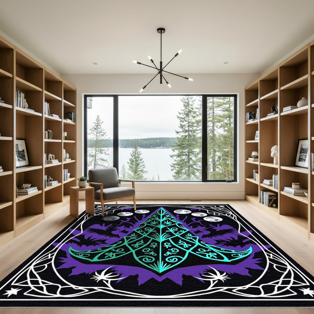 Mystical Emerald Tree Purple Moon Forest Rug