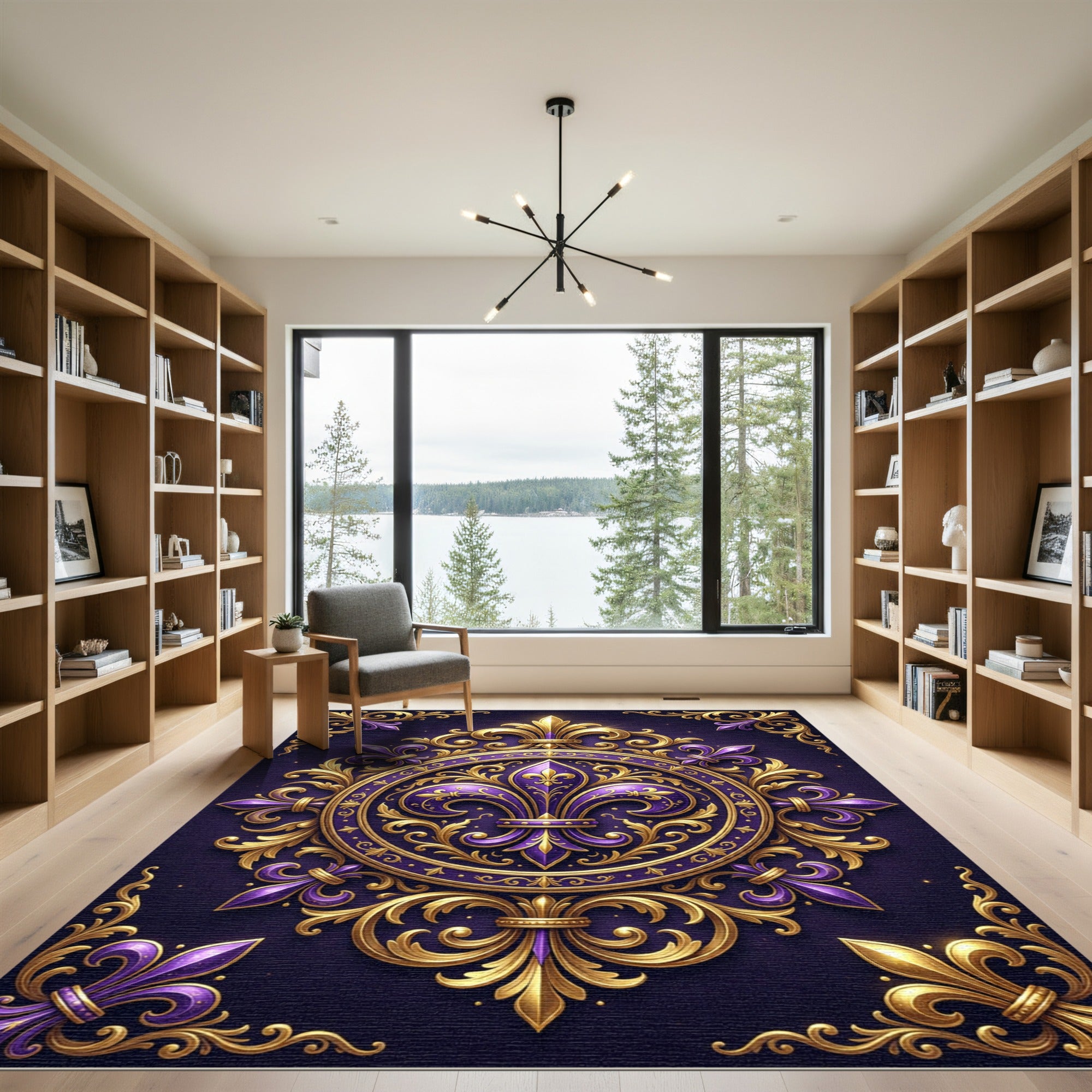 Ornate Royal Purple Gold Fleur-de-lis Rug