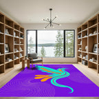 Vibrant Teal Orange Bird Swirls Rug