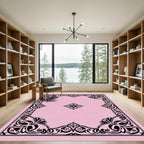 Pink Black Ornate Floral Frame Rug