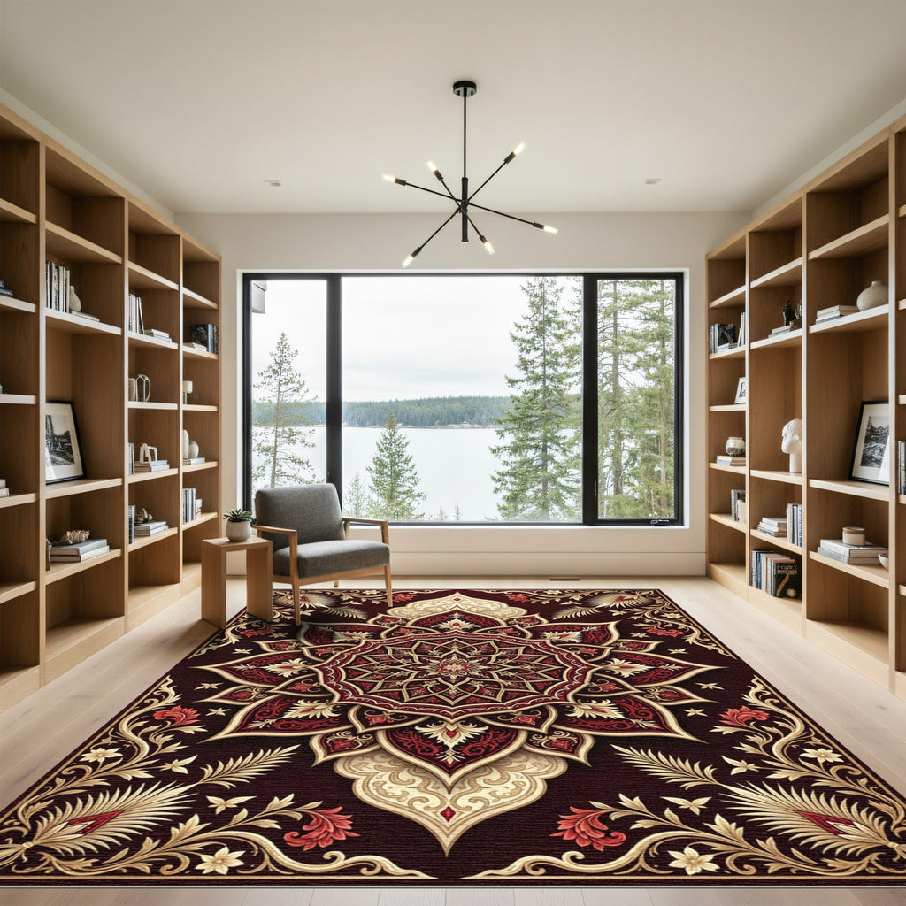 Crimson Gold Floral Medallion Rug