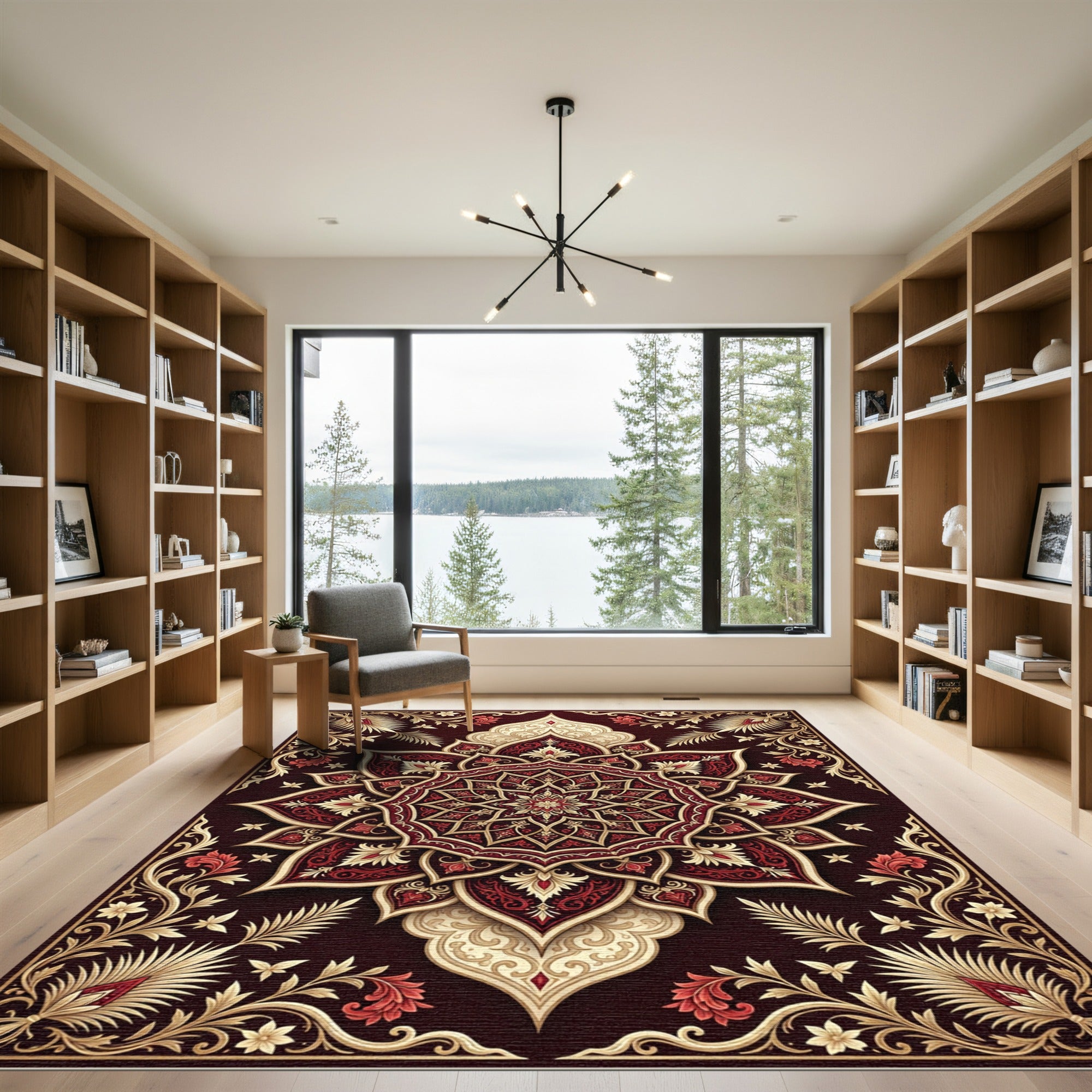Crimson Gold Floral Medallion Rug