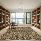 Ornate Gold Floral Entwined Scrollwork Rug